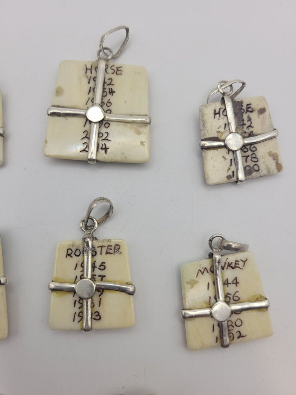 Vintage Hand-Carved Bone Chinese Zodiac Pendant Lot 10pc Sterling Silver READ - Picture 11 of 12